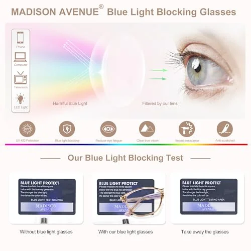 Madison Avenue Blue Light Blocking Glasses Anti Eyestrain UV Glare Blue Light Glasses for Women with Case, TV Phone Computer Gaming Eyeglasses (Coffee Brown) 4