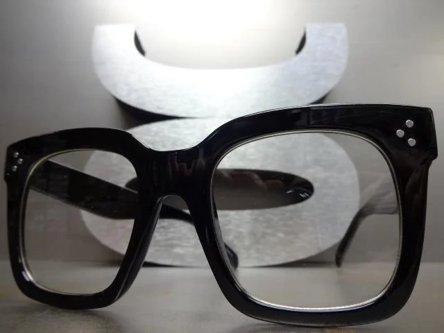 OVERSIZE VINTAGE RETRO NERD Style Clear Lens EYE GLASSES Thick Large Black Frame 2